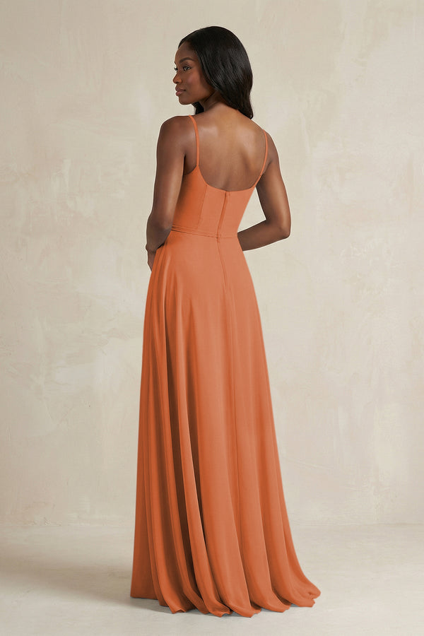 A-Line Spaghetti Straps Chiffon Bridesmaid Dress in Terracotta - KissProm BRIDESMAID DRESSES