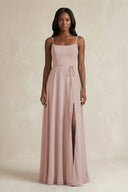 A-Line Spaghetti Straps Chiffon Bridesmaid Dress in Toffee - KissProm BRIDESMAID DRESSES