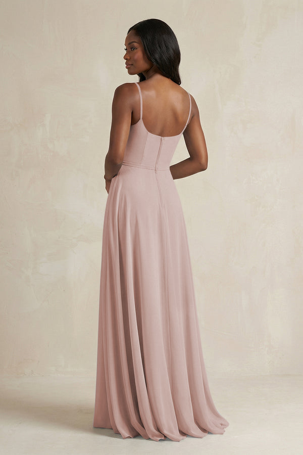 A-Line Spaghetti Straps Chiffon Bridesmaid Dress in Toffee - KissProm BRIDESMAID DRESSES