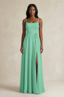 A-Line Spaghetti Straps Chiffon Bridesmaid Dress in Turquoise - KissProm BRIDESMAID DRESSES