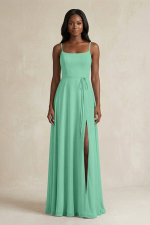 A-Line Spaghetti Straps Chiffon Bridesmaid Dress in Turquoise - KissProm BRIDESMAID DRESSES