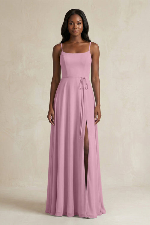 A-Line Spaghetti Straps Chiffon Bridesmaid Dress in Vintage Mauve - KissProm BRIDESMAID DRESSES