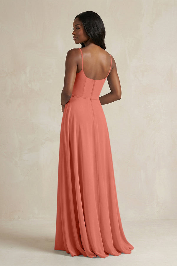 A-Line Spaghetti Straps Chiffon Bridesmaid Dress in Wild Rose - KissProm BRIDESMAID DRESSES
