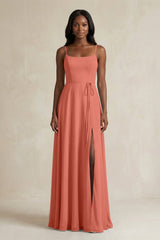 A-Line Spaghetti Straps Chiffon Bridesmaid Dress in Wild Rose - KissProm BRIDESMAID DRESSES