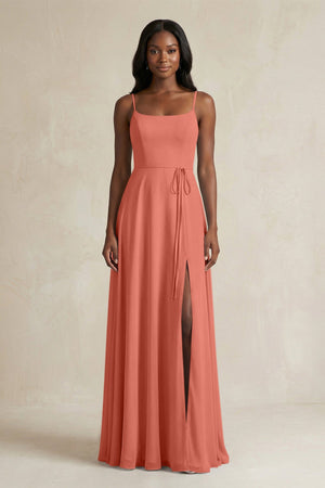A-Line Spaghetti Straps Chiffon Bridesmaid Dress in Wild Rose - KissProm BRIDESMAID DRESSES