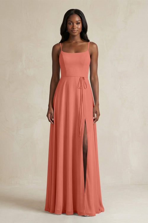 A-Line Spaghetti Straps Chiffon Bridesmaid Dress in Wild Rose - KissProm BRIDESMAID DRESSES