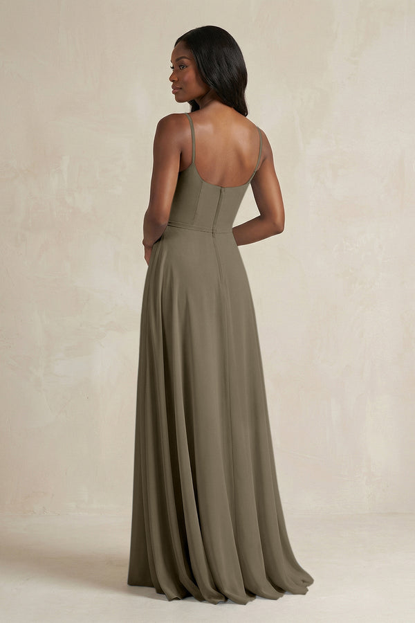 A-Line Spaghetti Straps Chiffon Bridesmaid Dress in Willow Green - KissProm BRIDESMAID DRESSES