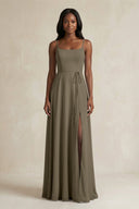 A-Line Spaghetti Straps Chiffon Bridesmaid Dress in Willow Green - KissProm BRIDESMAID DRESSES