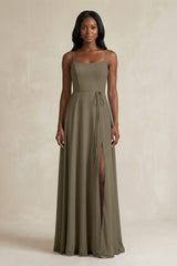 A-Line Spaghetti Straps Chiffon Bridesmaid Dress in Willow Green - KissProm BRIDESMAID DRESSES