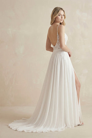 A - Line Spaghetti Straps Chiffon Wedding Dress in White - KissProm Wedding Dresses