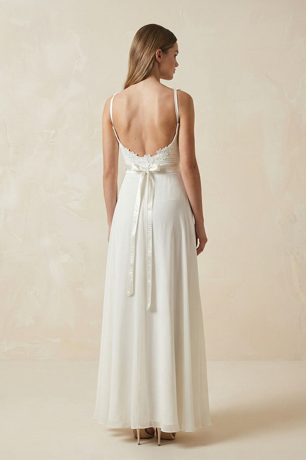 A-Line Spaghetti-Straps Chiffon Wedding Dress With Appliques in White