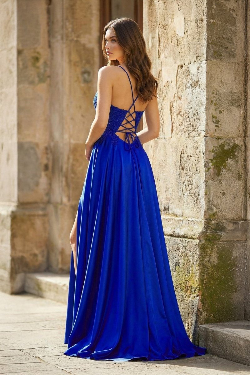 A-line Spaghetti Straps Corset Back Prom Dress With Split A-line Spaghetti Straps Corset Back Prom Dress With Split