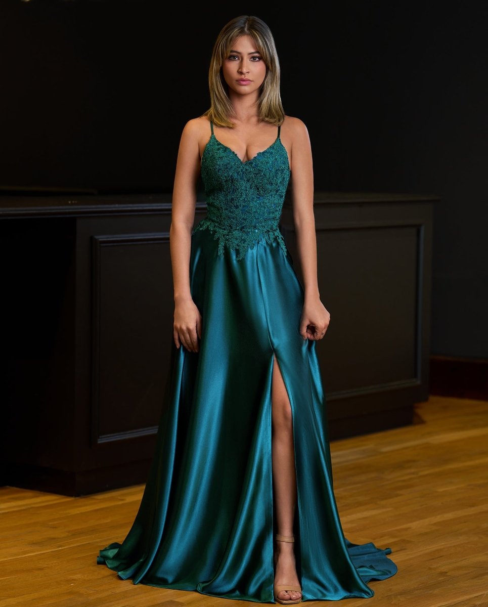 A-line Spaghetti Straps Corset Back Prom Dress With Split A-line Spaghetti Straps Corset Back Prom Dress With Split