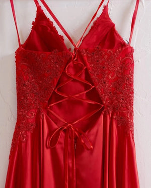 A-line Spaghetti Straps Corset Back Prom Dress With Split
