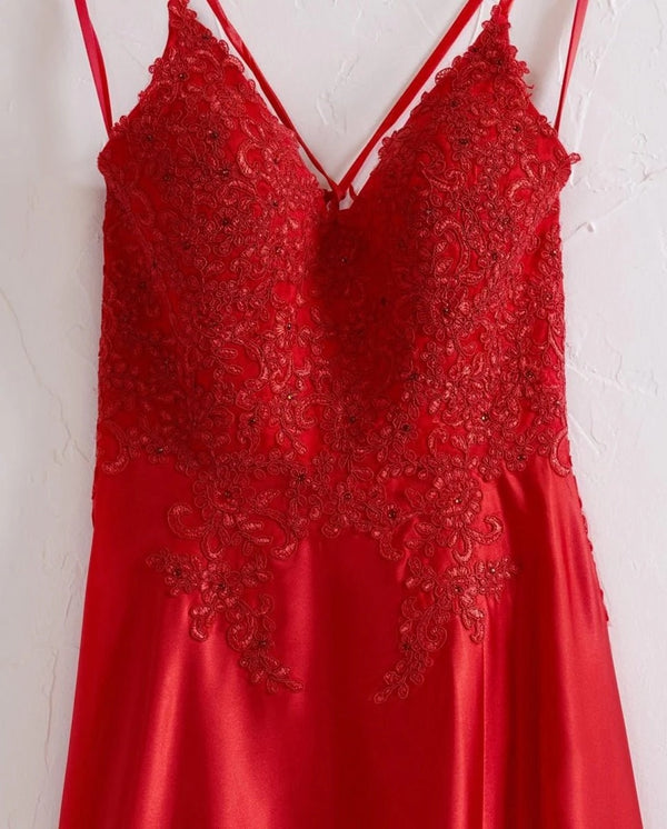 vintage corset prom dress A-line Spaghetti Straps Corset Back Prom Dress With Split