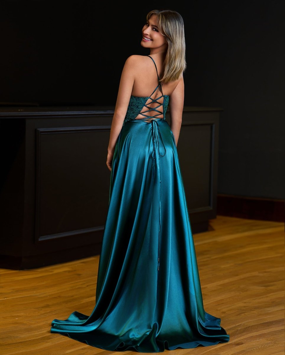 A-line Spaghetti Straps Corset Back Prom Dress With Split A-line Spaghetti Straps Corset Back Prom Dress With Split
