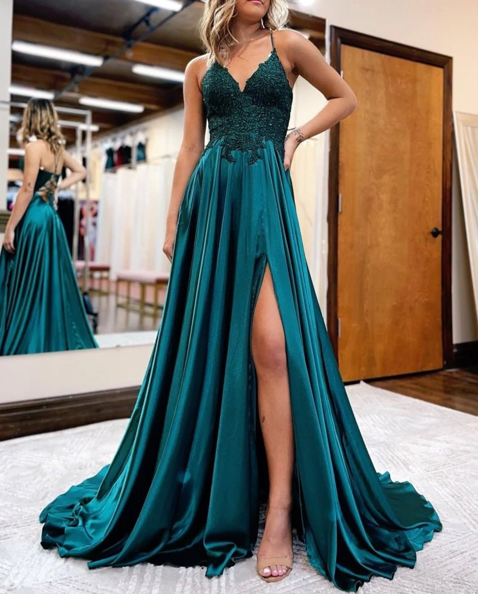 Dress Emerald Green Prom Simple Ball Gown Dresses A-Line Spaghetti Straps Corset Back Prom Dress Dress Emerald Green Prom Simple Ball Gown Dresses A-Line Spaghetti Straps Corset Back Prom Dress