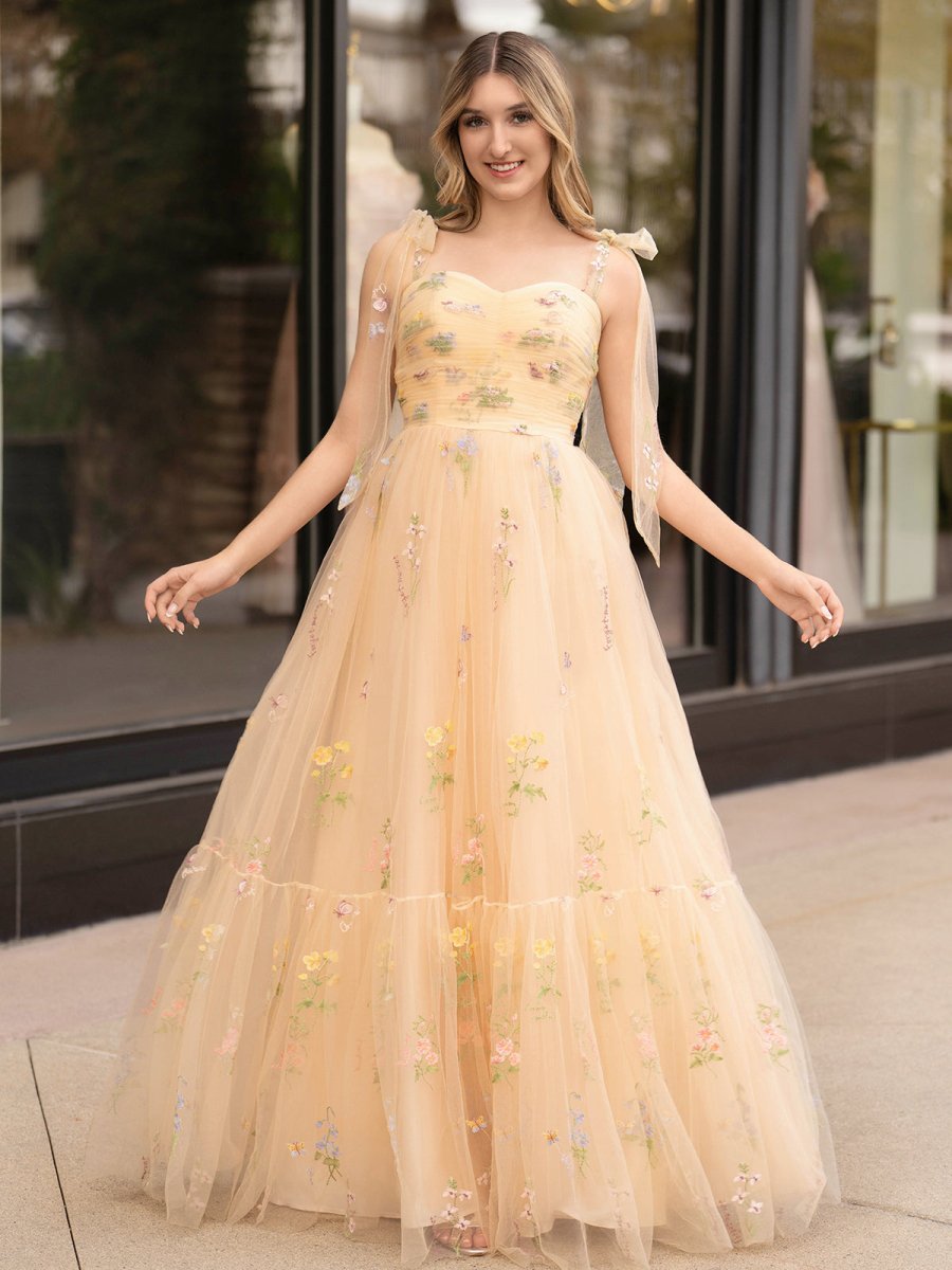 A Line Sweetheart Long Prom Dress with Embroidery, Green / 16