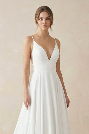 A-line Spaghetti Straps Lace Appliques Simple Wedding Dress