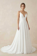 A-line Spaghetti Straps Lace Appliques Simple Wedding Dress