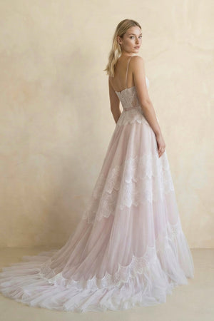 Giorgina | A Line Lace Spaghetti Straps Sleeveless Boho Wedding Dress