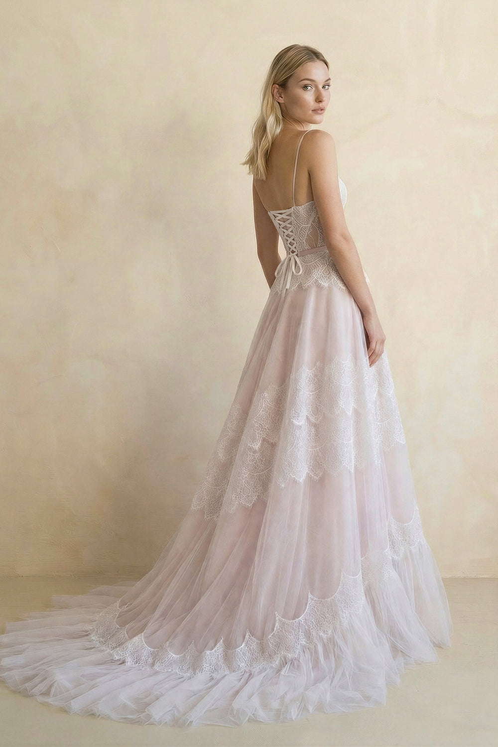 Giorgina | A Line Lace Spaghetti Straps Sleeveless Boho Wedding Dress