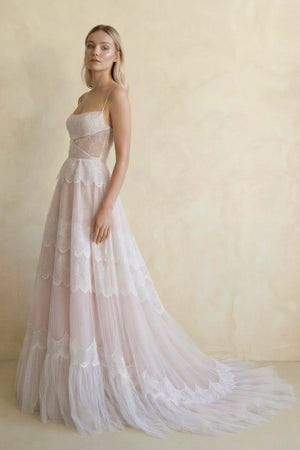 Giorgina | A Line Lace Spaghetti Straps Sleeveless Boho Wedding Dress