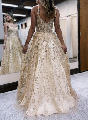 A Line Spaghetti Straps Lilac Corset Prom Dress with Appliques