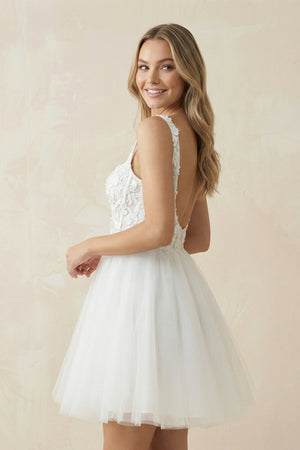 A Line Spaghetti Straps Tulle Wedding Dress With Appliques in White - KissProm Wedding Dresses