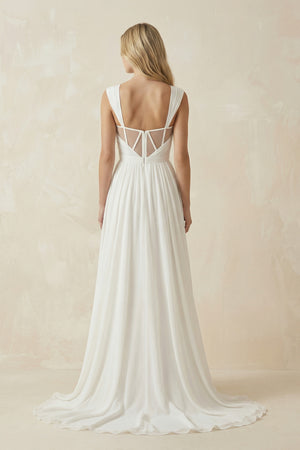A-Line Square Neckline Sleeveless Chiffon Wedding Dresses With High Split– Wedding Dresses by KissProm | Available at KissProm