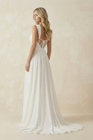 A-Line Square Neckline Sleeveless Chiffon Wedding Dresses With High Split– Wedding Dresses by KissProm | Available at KissProm