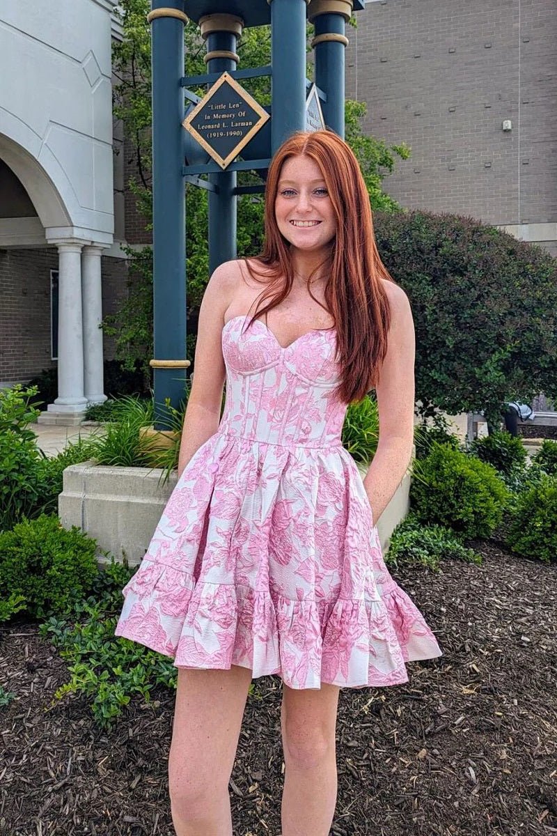 Thora | A-Line Strapless Blue Satin Short Homecoming Dresses