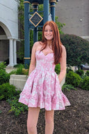 A-Line Strapless Blue Satin Short Homecoming Dresses - KissProm