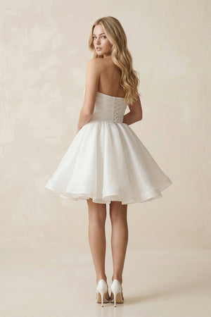 A - Line Strapless Pleated Organza Wedding Dress in White - KissProm Wedding Dresses