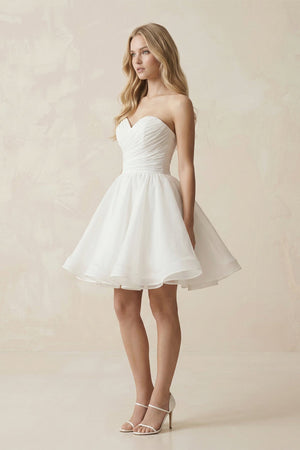 A - Line Strapless Pleated Organza Wedding Dress in White - KissProm Wedding Dresses