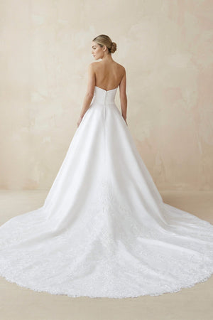 A - Line Strapless Satin Sweep Train Wedding Dresses in White - KissProm Wedding Dresses