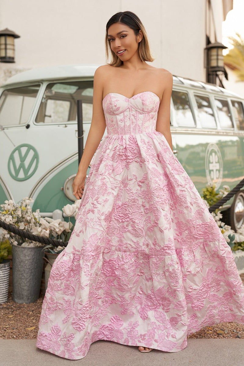 A-Line Sweetheart Floral Printed Long Prom Dresses