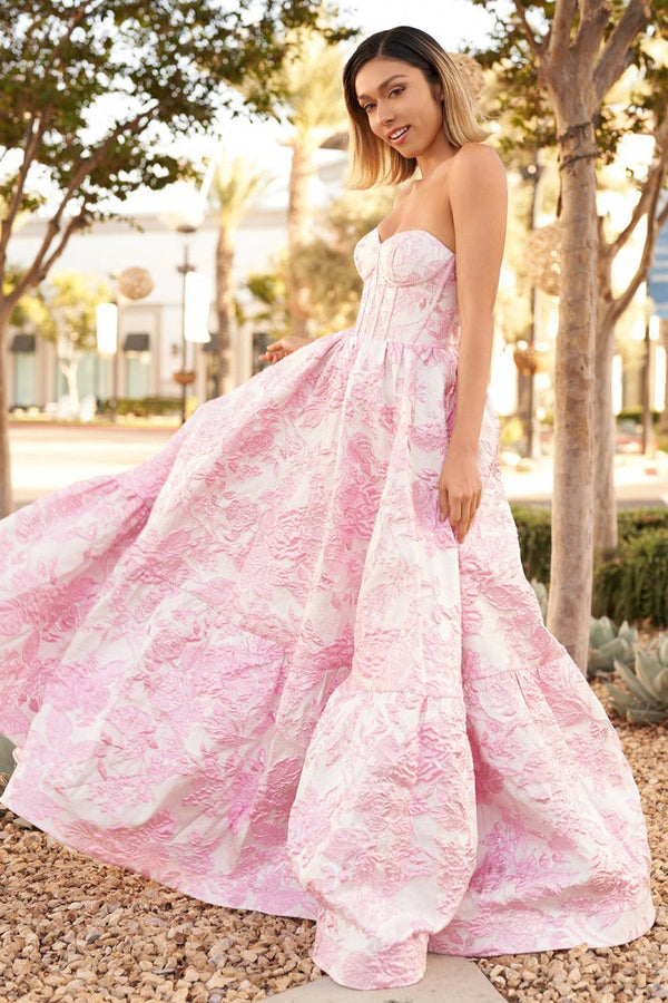 A-Line Sweetheart Floral Printed Long Prom Dresses