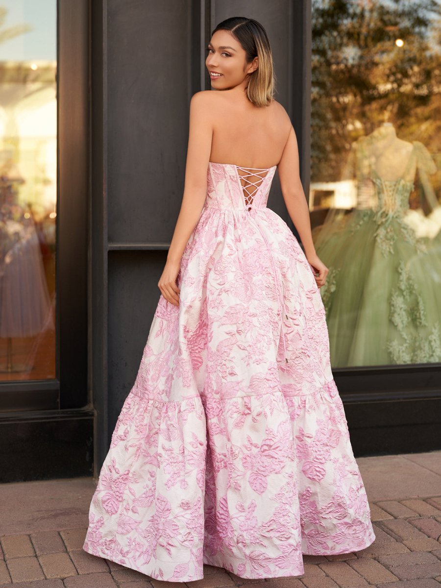 KissProm-Delice Pink A-Line Sweetheart Floral Printed Long Prom Dresses