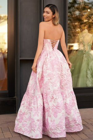 A-Line Sweetheart Floral Printed Long Prom Dresses