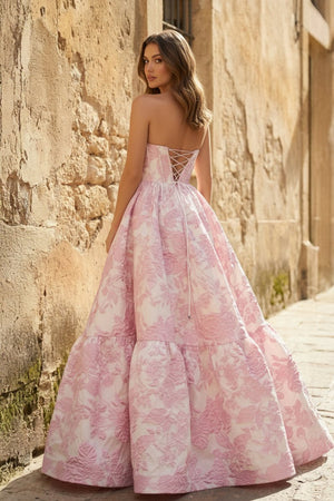 A - Line Sweetheart Floral Printed Long Prom Dresses - KissProm