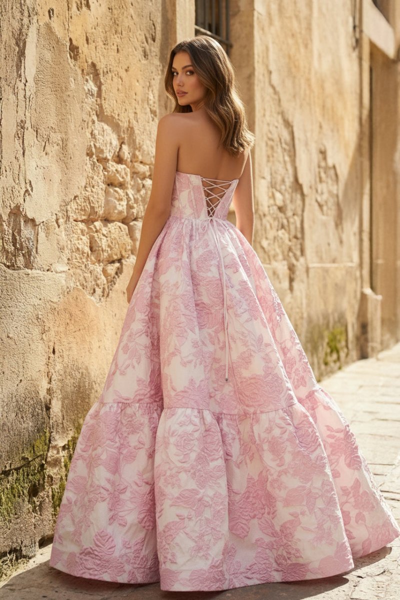 sachin and babi light blue dress A-Line Sweetheart Floral Printed Long Prom Dresses
