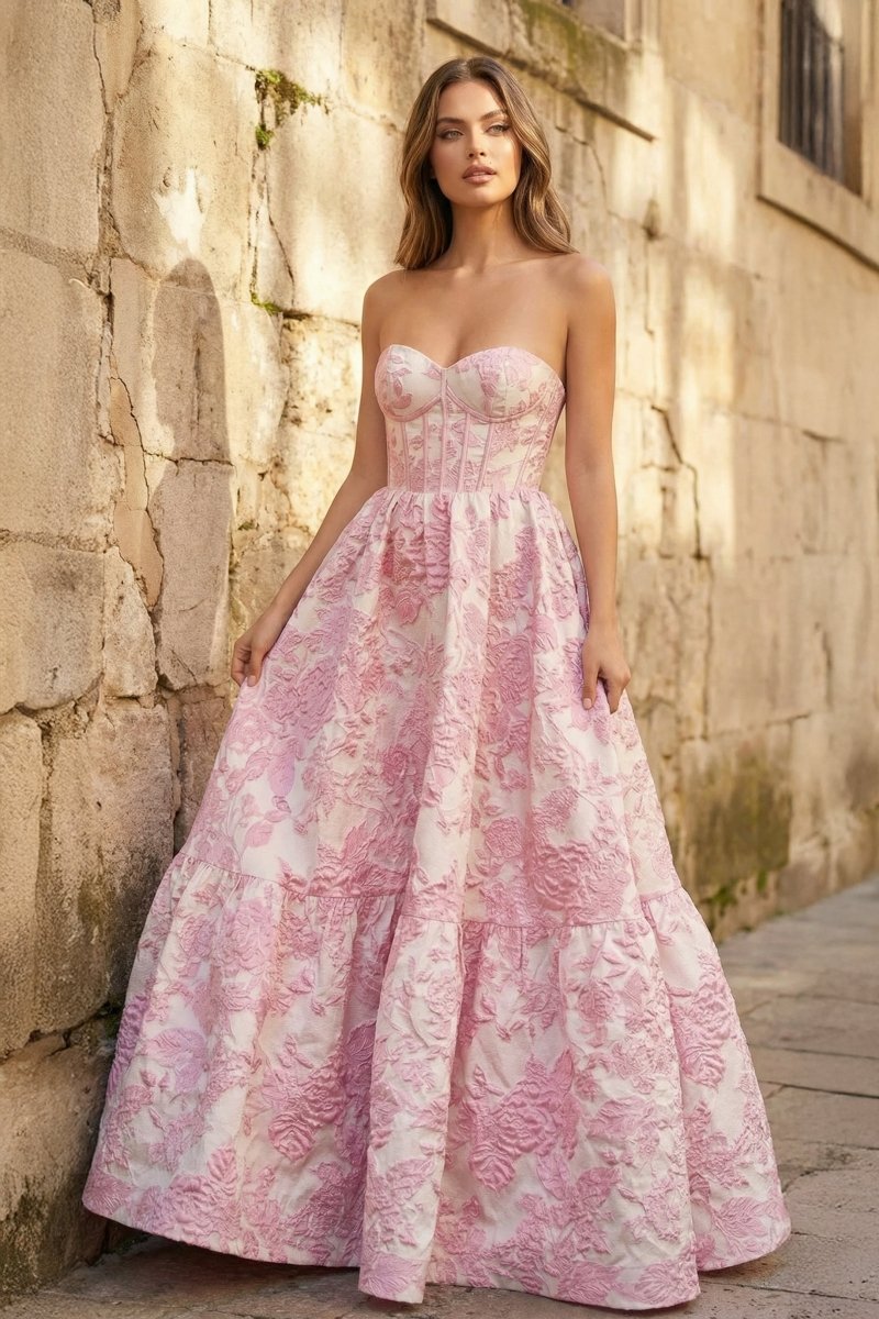 A-Line Sweetheart Floral Printed Long Prom Dresses A-Line Sweetheart Floral Printed Long Prom Dresses