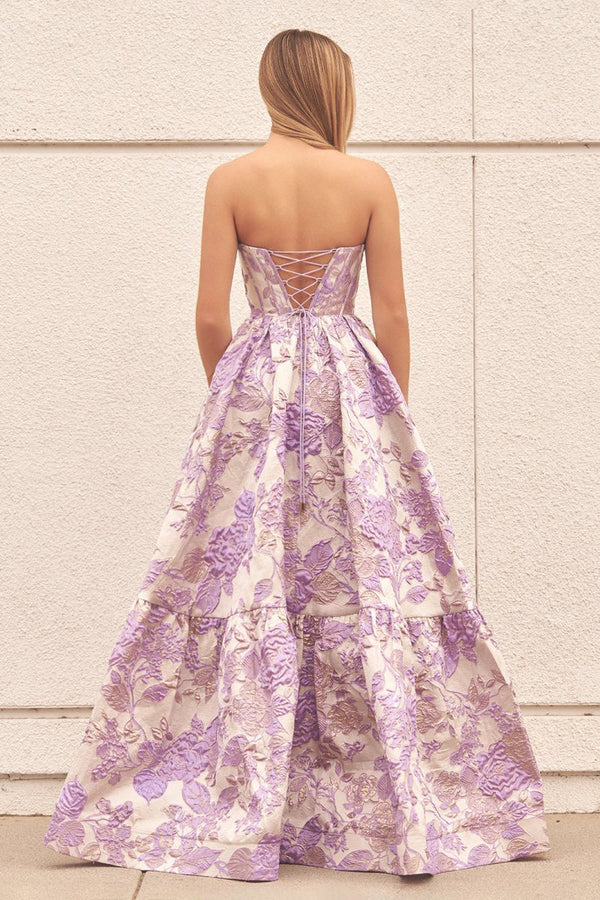 A-Line Sweetheart Floral Printed Long Prom Dresses