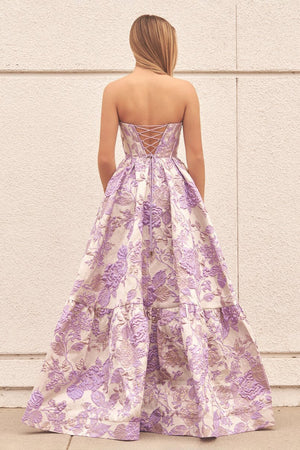 KissProm-Delice Lavender A-Line Sweetheart Floral Printed Long Prom Dresses