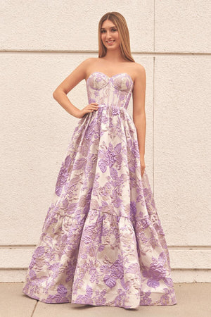 KissProm-Delice Lavender A-Line Sweetheart Floral Printed Long Prom Dresses