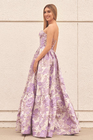 KissProm-Delice Lavender A-Line Sweetheart Floral Printed Long Prom Dresses