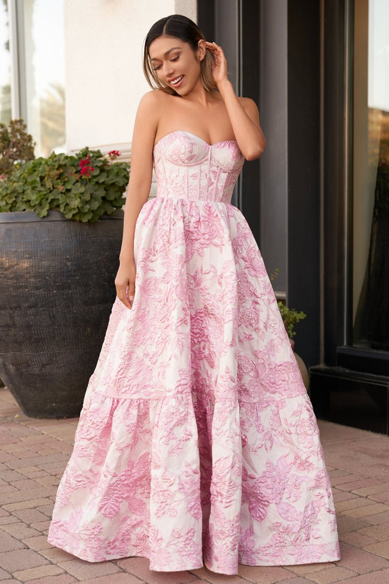 A-Line Sweetheart Floral Printed Long Prom Dresses