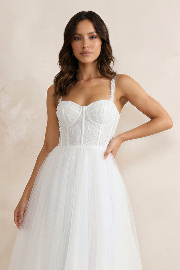 A-Line Sweetheart symmetrical Satin Wedding Dresses With Cascading Ruffles