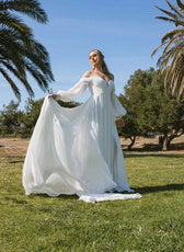 Sweetheart Off Shoulder Appliqued Lace A-Line Sweep Train Wedding Dress main image 1